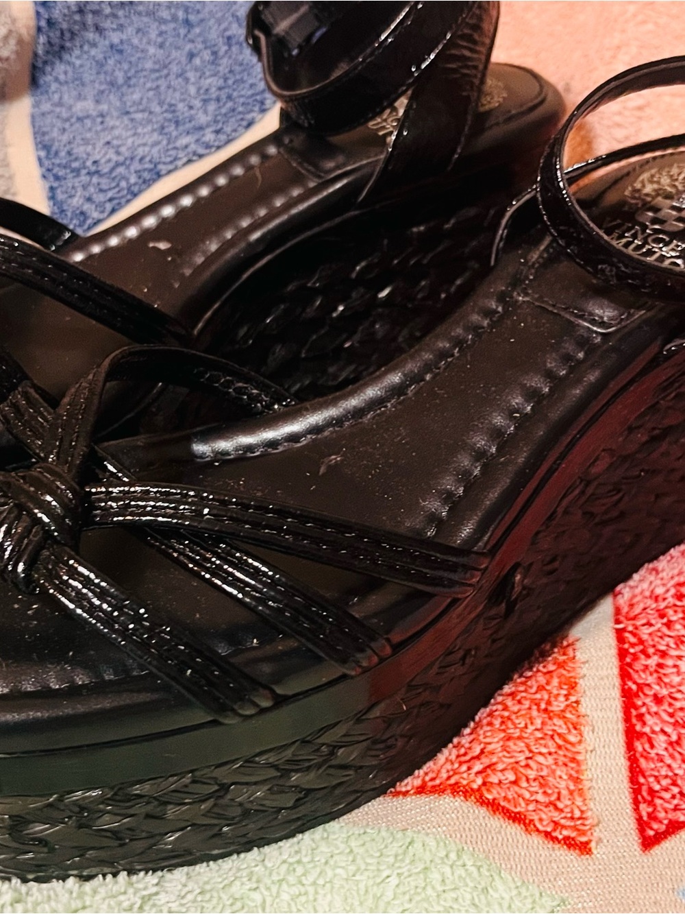 Vince Camuto Black Patent Platform Sandals